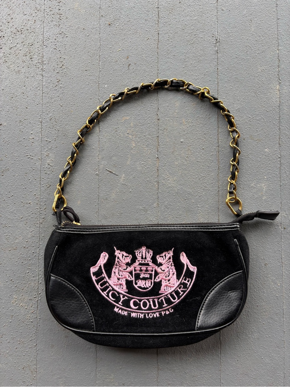 Vintage Juicy Couture Black Velour Barrel Shoulder Bag Scottie Dog Y2K